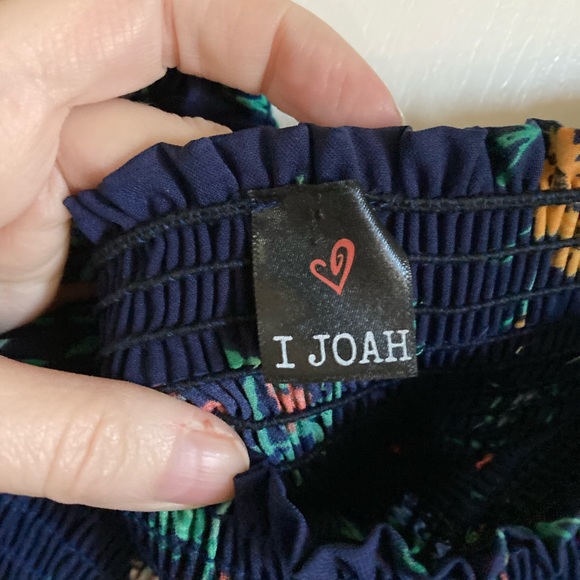 🌞I ❤️ Joah Navy Blue w/ Yellow/Pink Floral Design & Off Shoulder Cap Sleeves - Picture 2 of 5